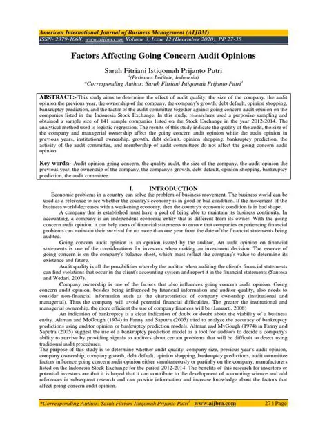 Factors Affecting Going Concern Audit Opinion
