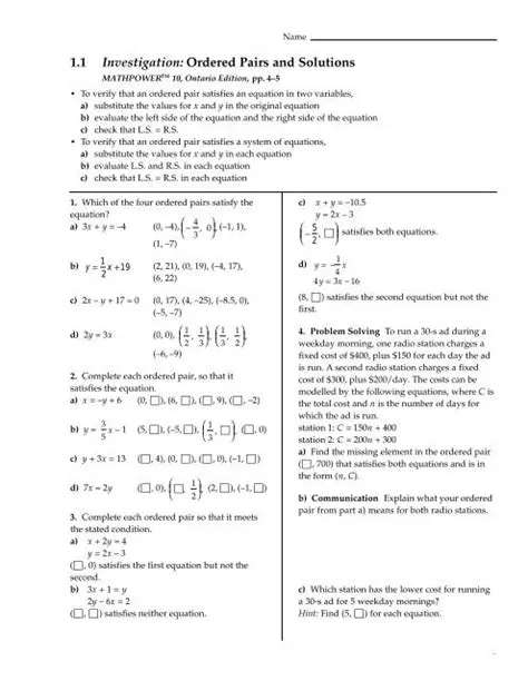 Ordered Pairs and Solutions